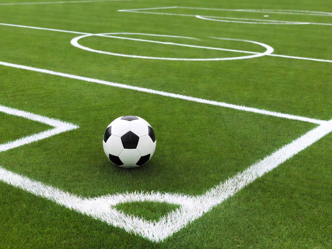 Soccer ball on grass turf with tactical pitch markings
